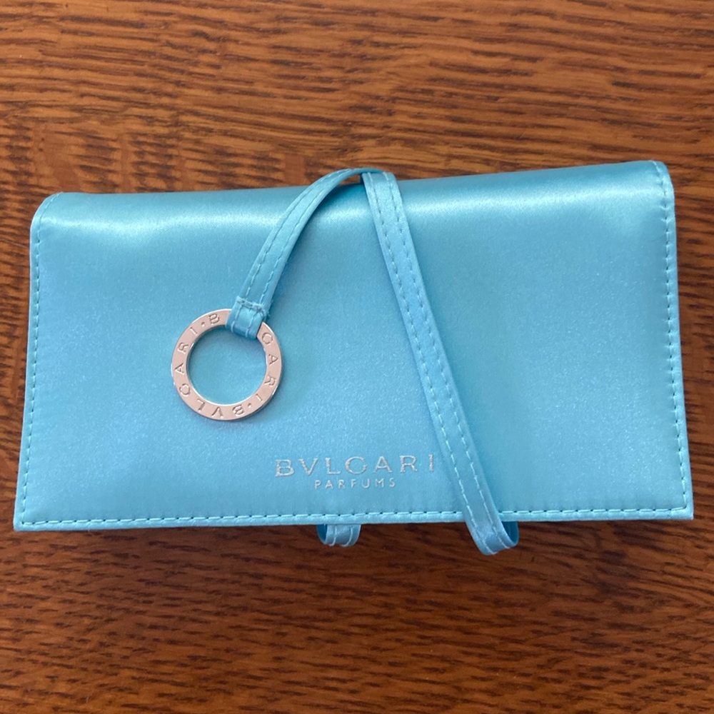 Bvlgari Bulgari satin clutch light blue